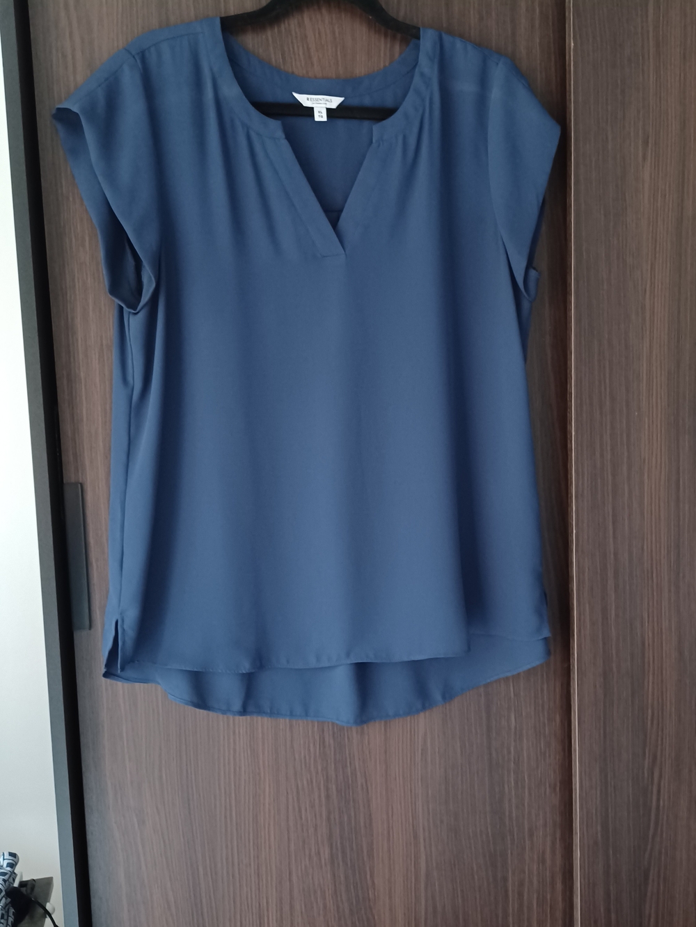 Essentials Navy Blue Split-Neck Short Sleeve Blouse